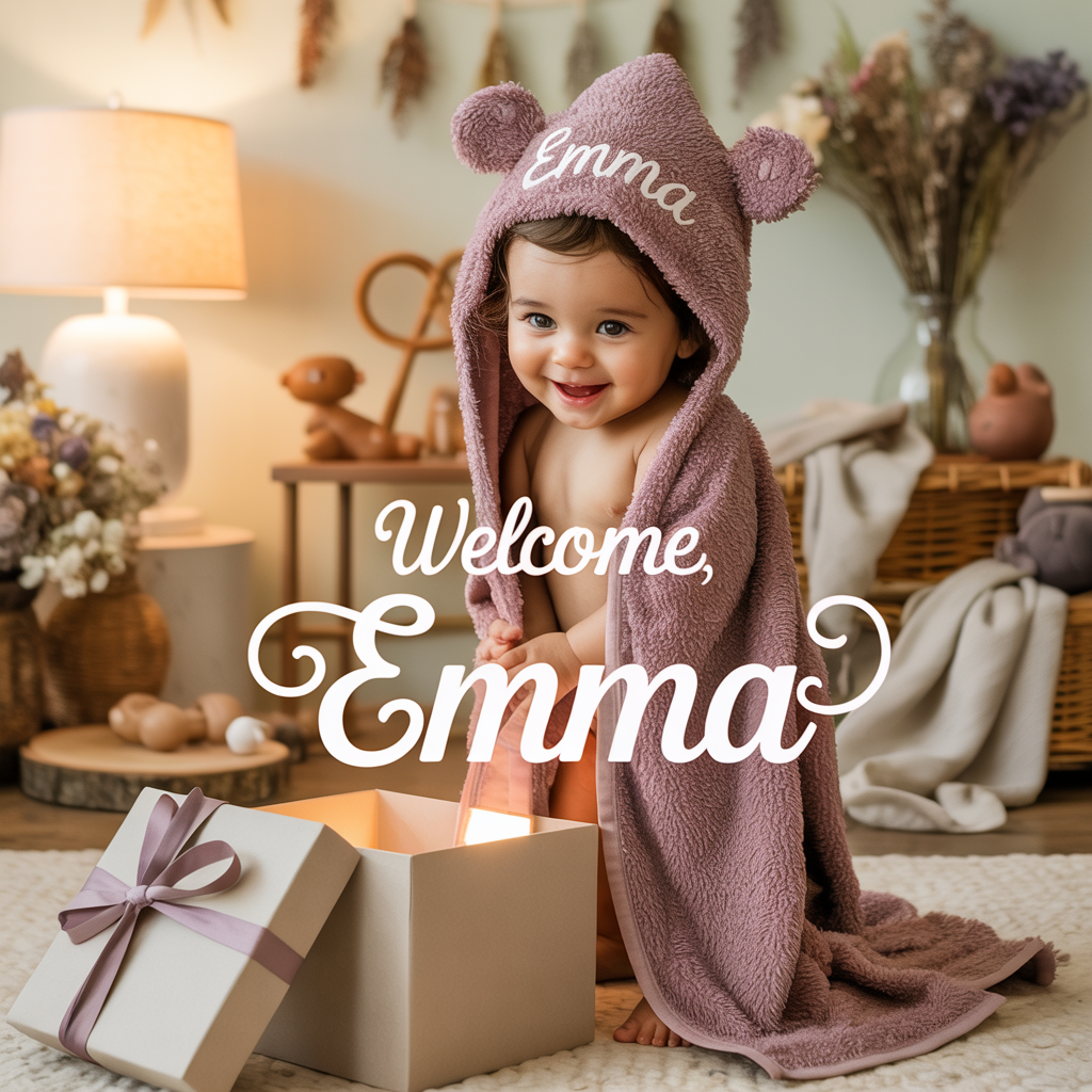 Personalisiertes Baby Kapuzenhandtuch mit Name – Boho-Stil & liebevolle Stickerei