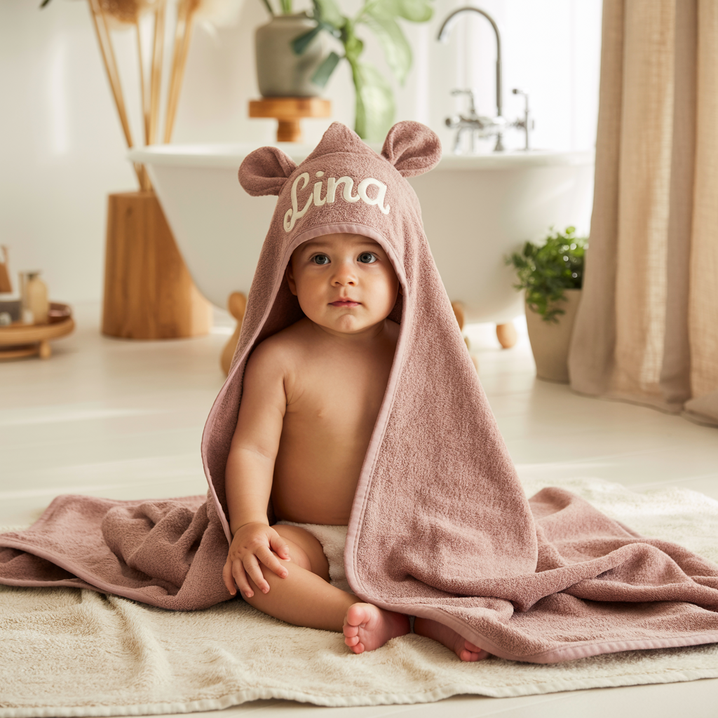 Personalisiertes Baby Kapuzenhandtuch mit Name – Boho-Stil & liebevolle Stickerei